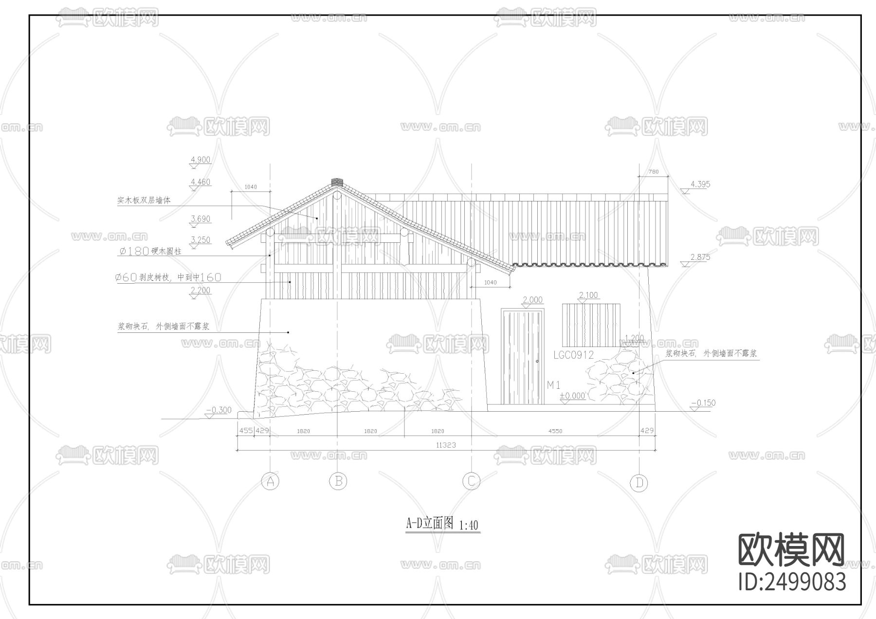 某公园仿古式公共厕所建筑cad施工图下载（渲染图7）