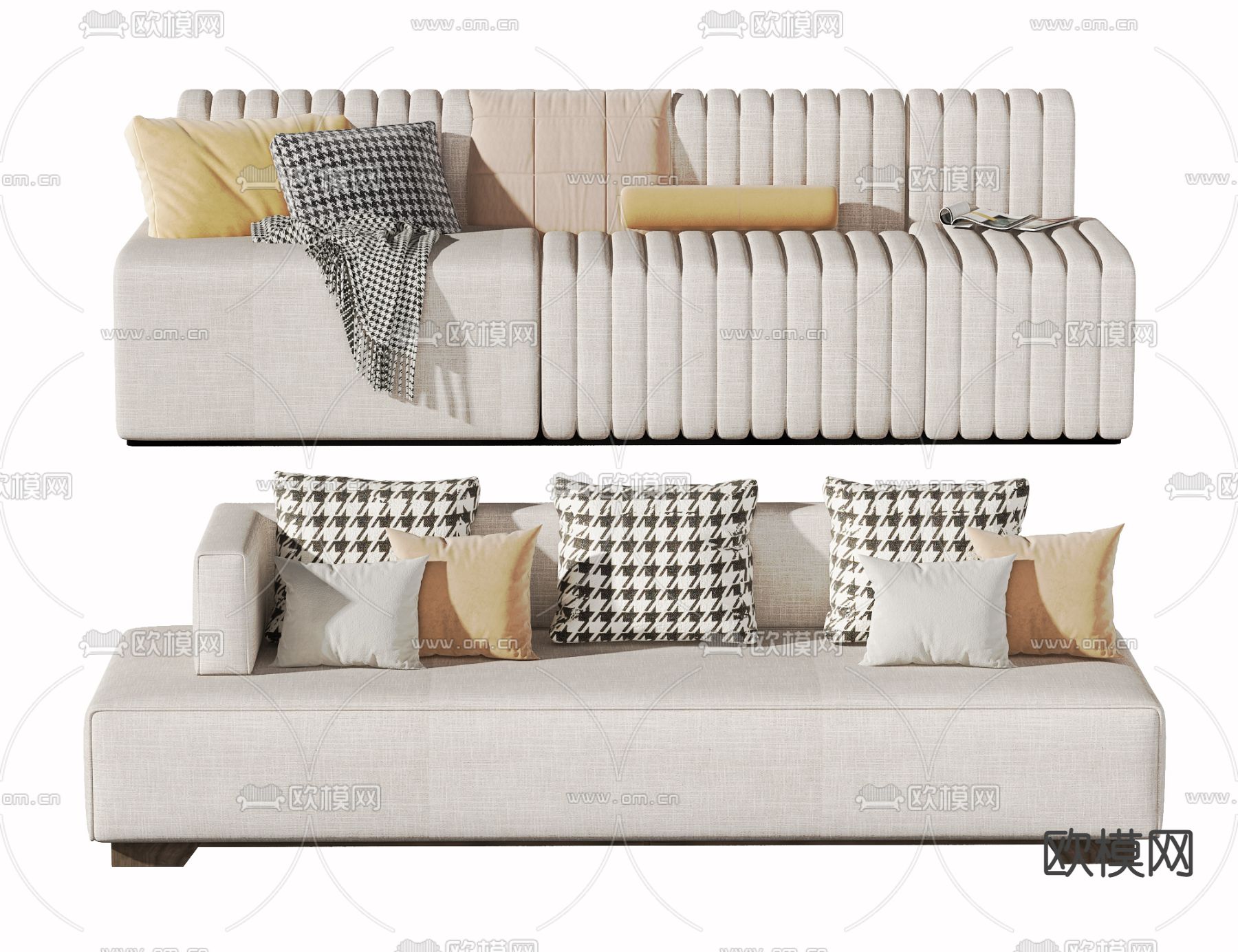 奶油风多人沙发 软体沙发3d模型下载