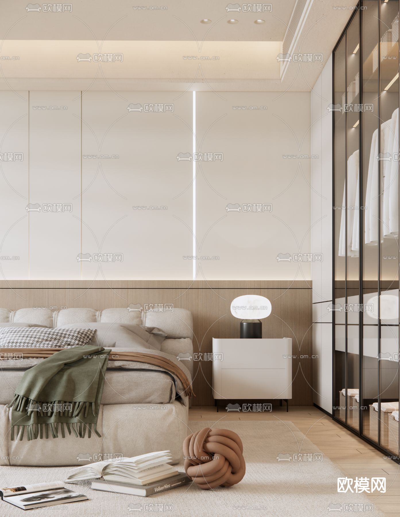 奶油风卧室 主人房su模型下载（渲染图3）