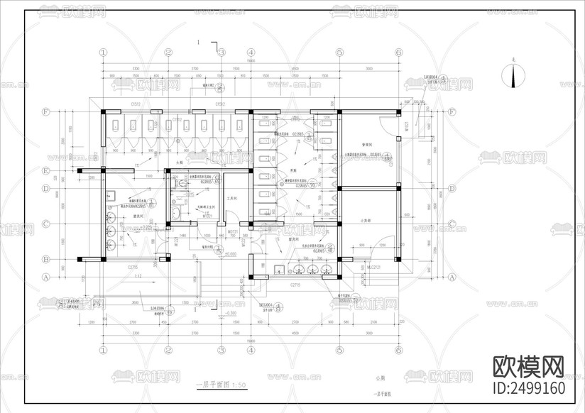 公共廁所建筑cad施工圖下載(渲染圖3)