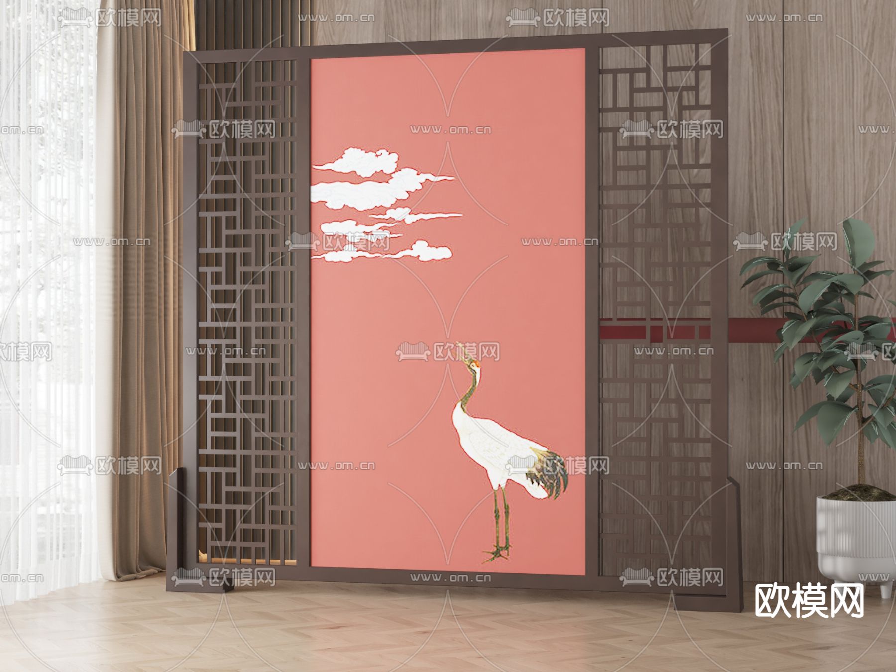 新中式屏风 隔断3d模型下载