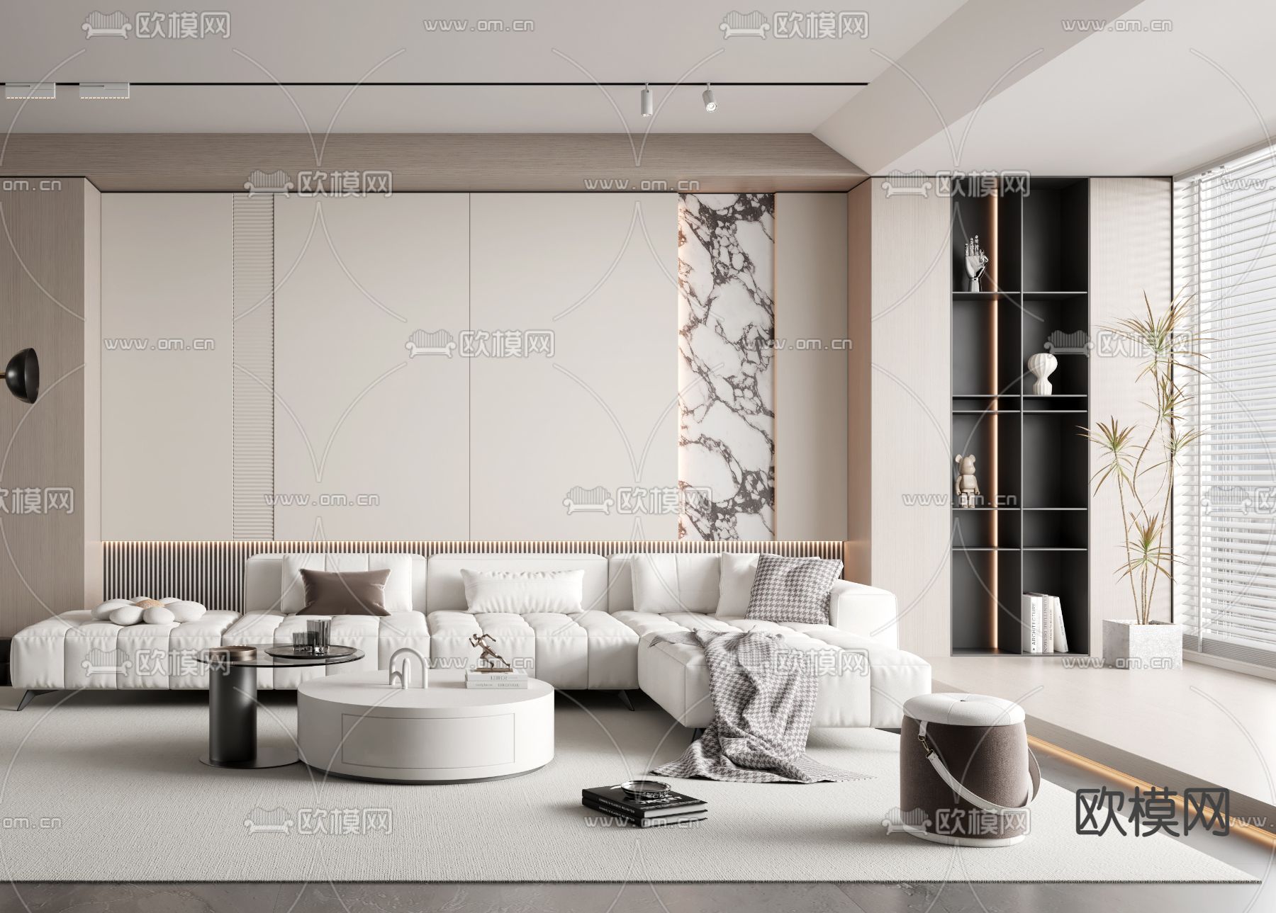 奶油风客厅3d模型下载（渲染图3）