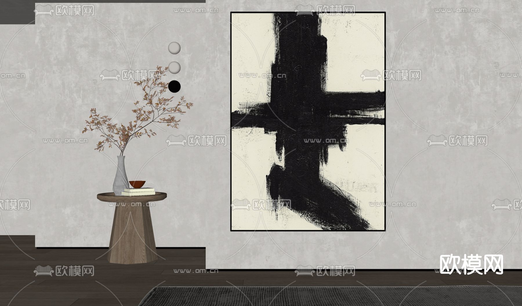 侘寂风装饰画 抽象画 挂画su模型下载（渲染图2）