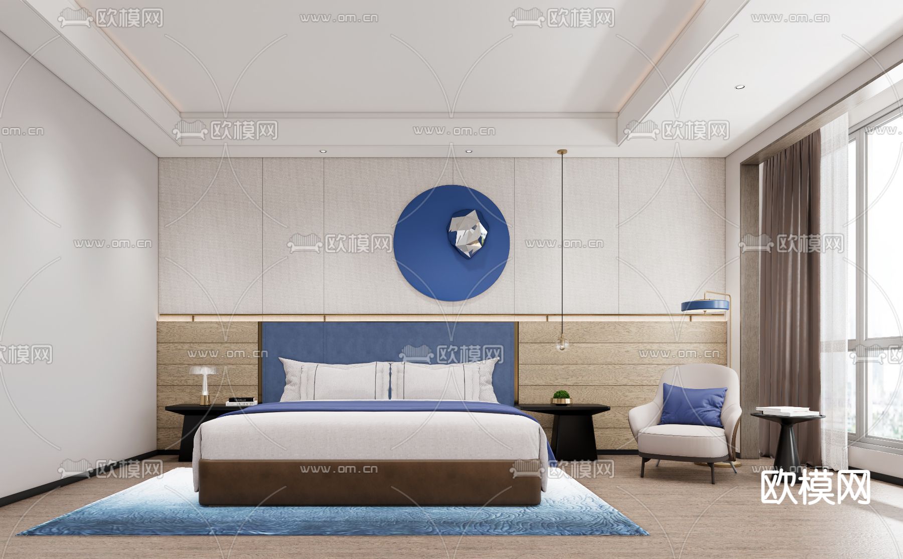 现代酒店客房su模型下载（渲染图2）