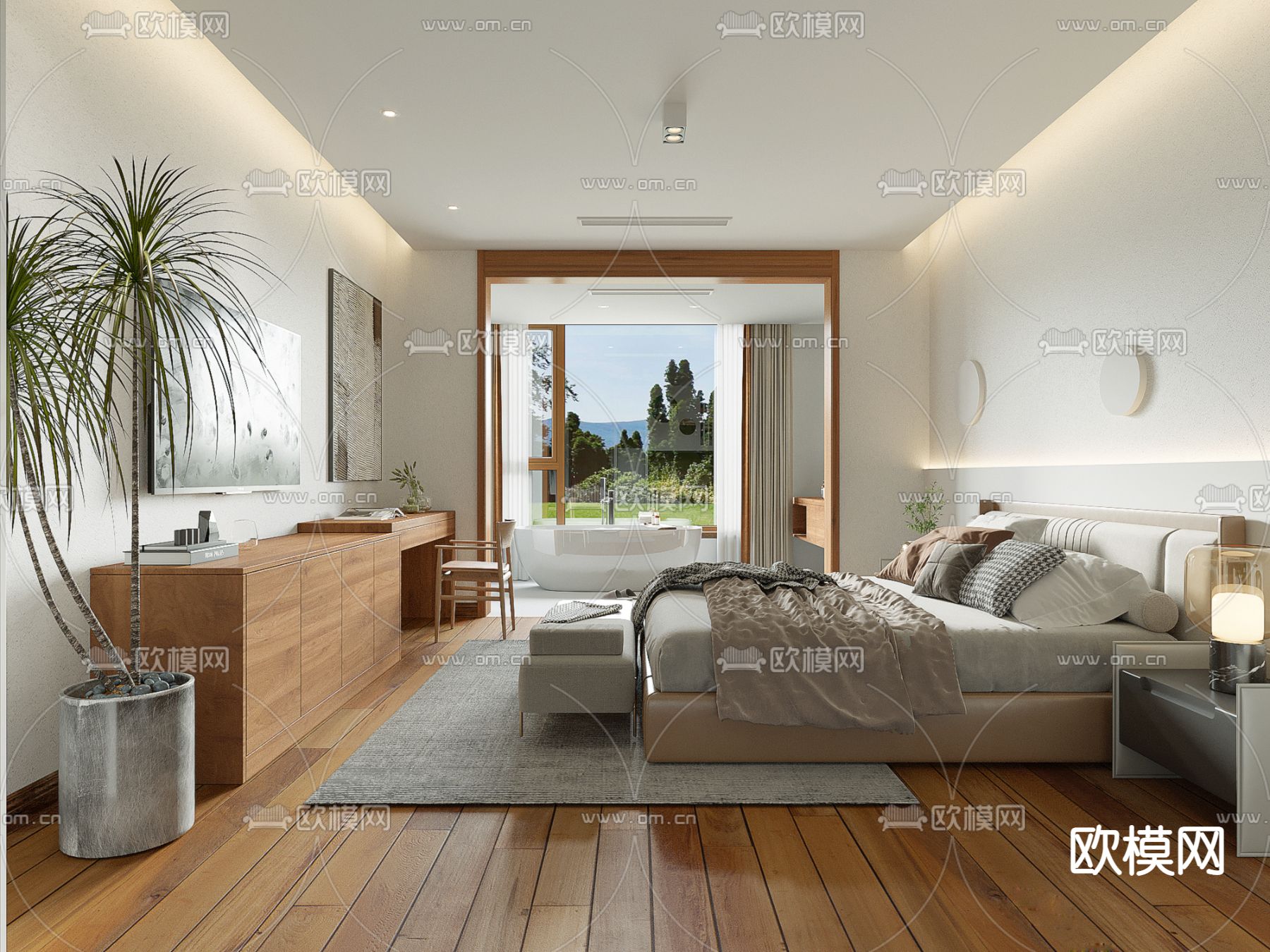 侘寂风民宿客房3d模型下载