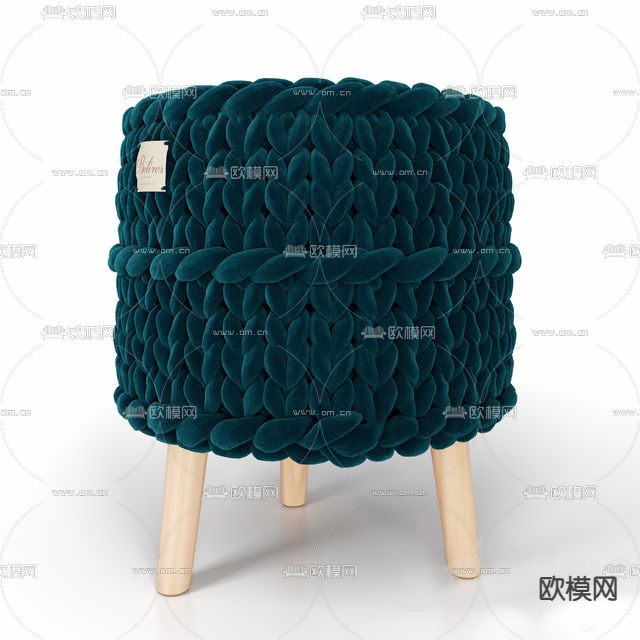 北欧简约实木绳编圆凳免费3d模型下载