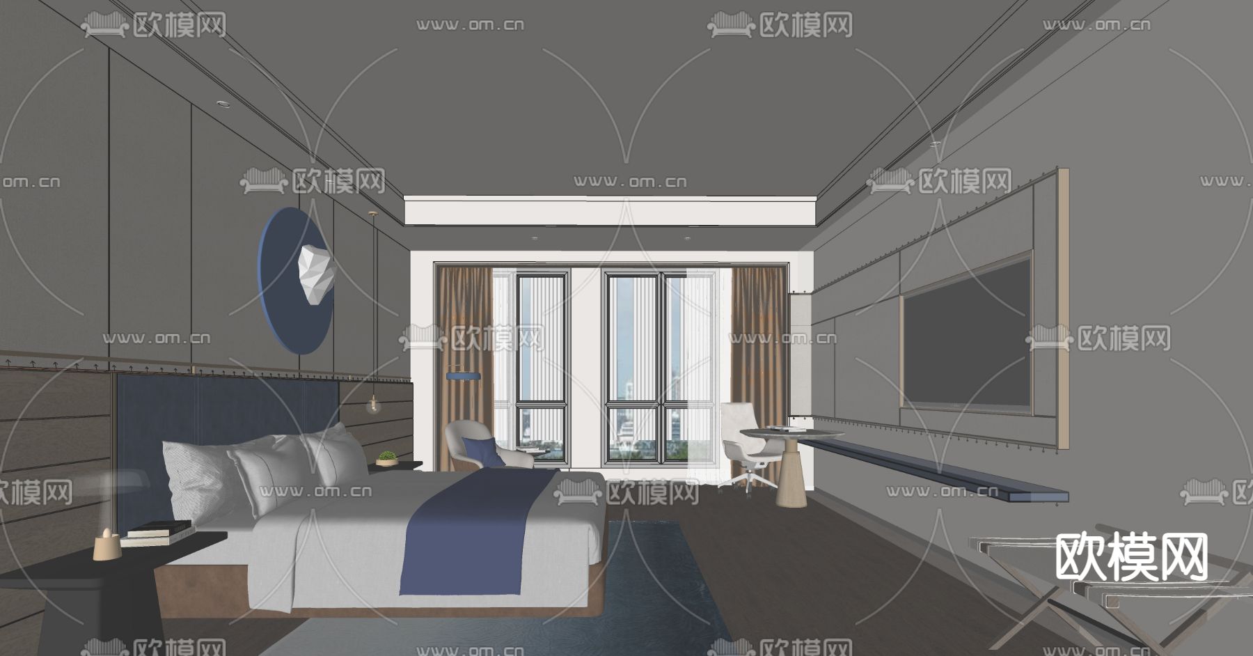 现代酒店客房su模型下载（渲染图3）