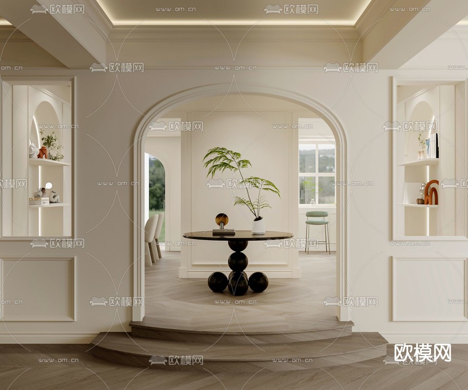 法式玄关 过道3d模型下载_ID13010587_3dmax免费模型-欧模网