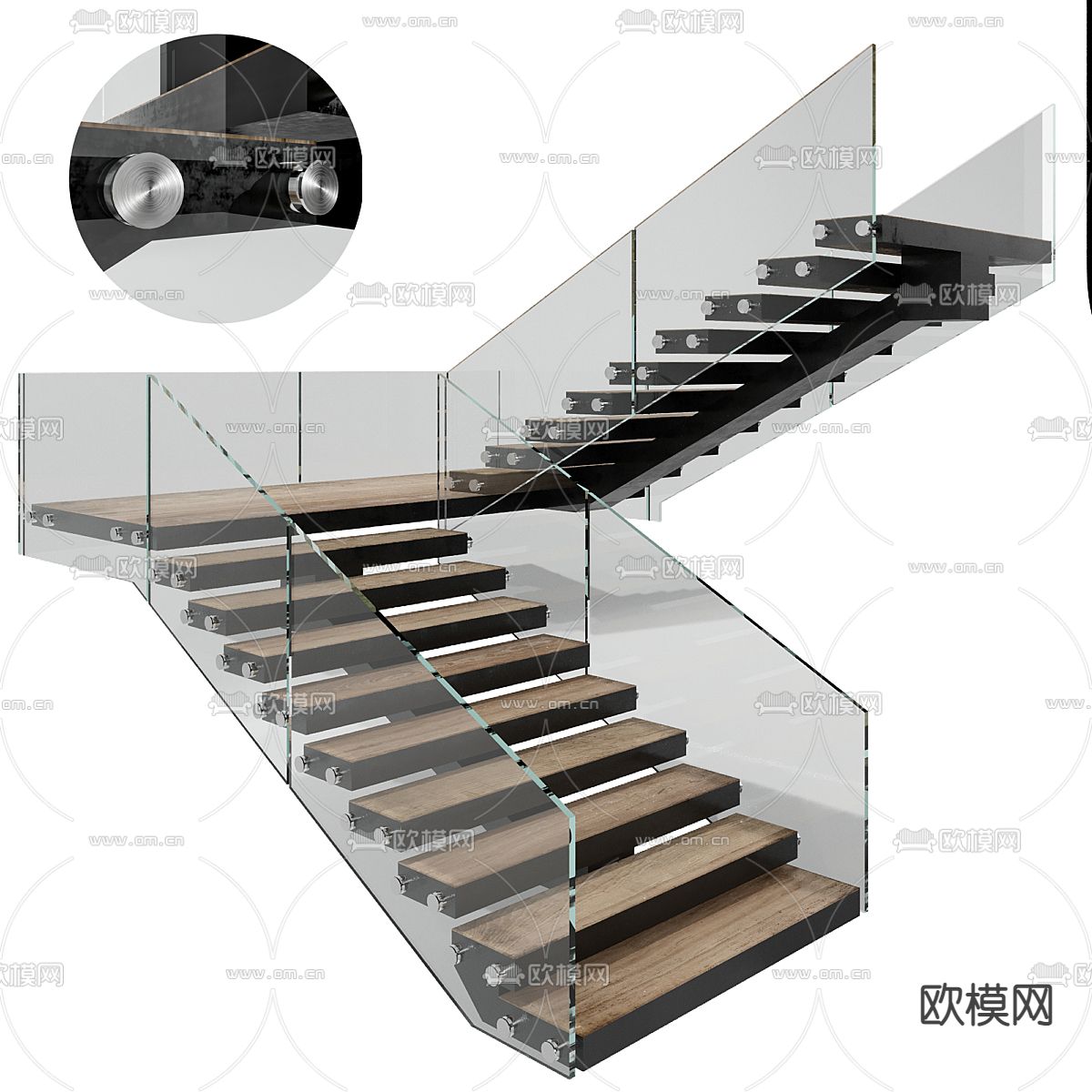 玻璃楼梯 悬空楼梯3d模型下载_ID13012569_3dmax免费模型-欧模网