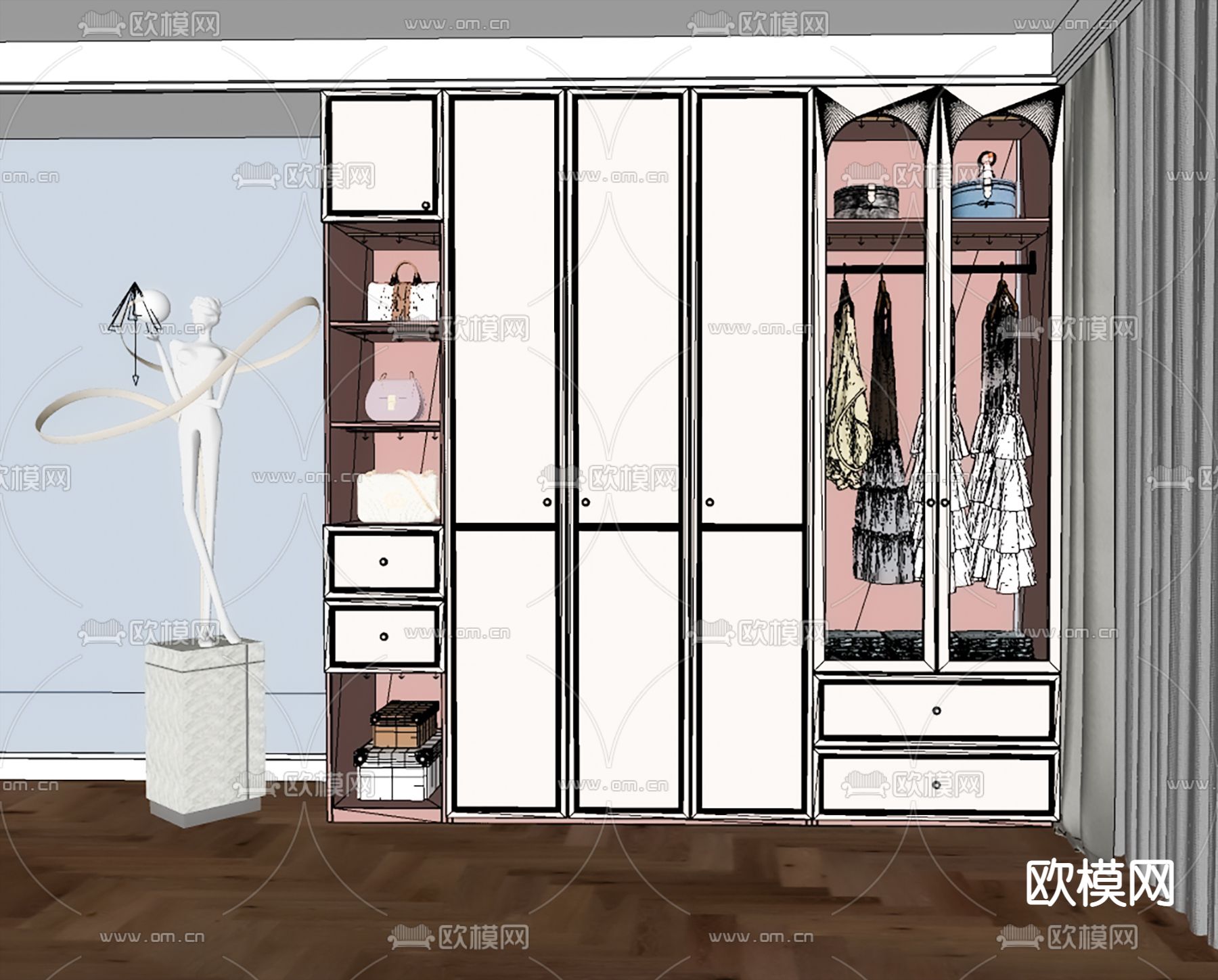 简欧衣柜su模型下载（渲染图2）