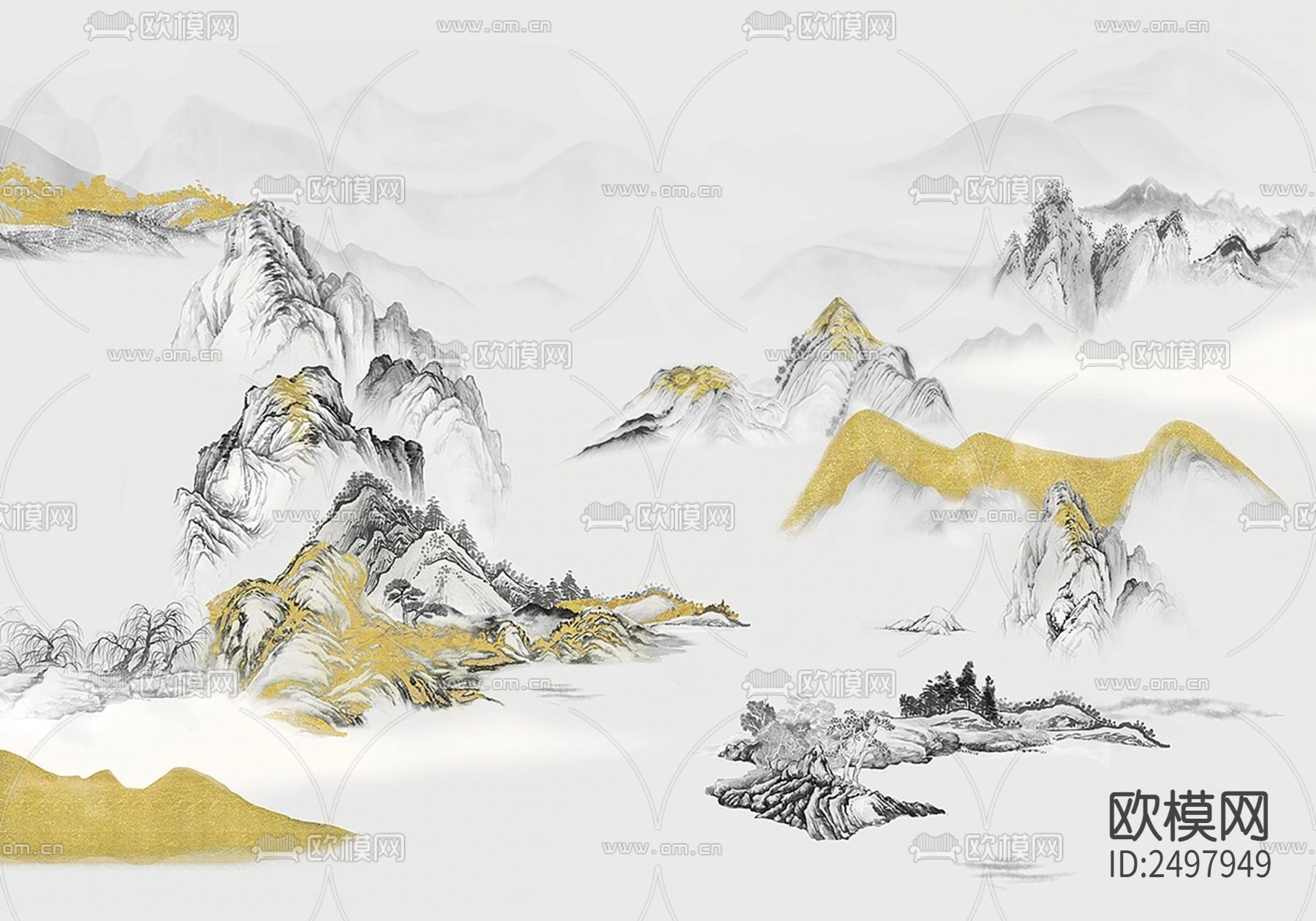 新中式山水背景墙壁纸下载