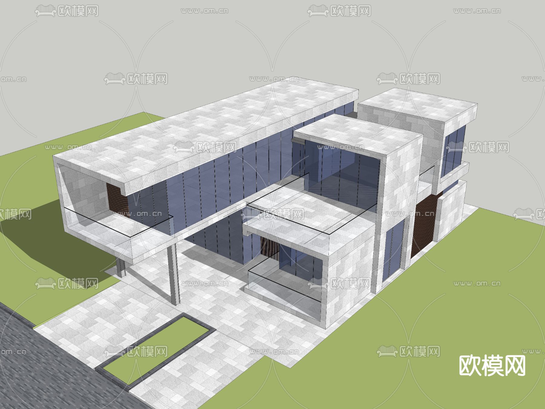 现代独栋别墅su模型下载（渲染图3）