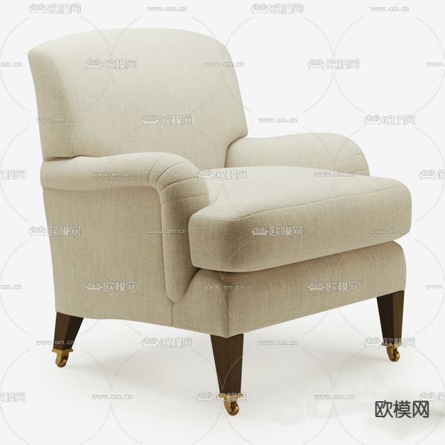 简欧实木布艺单人沙发免费3d模型下载_ID13012650_3dmax免费模型-欧模网