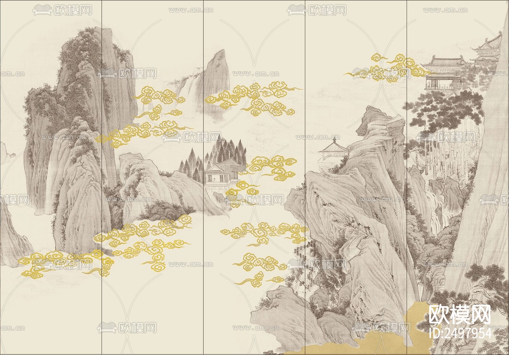 新中式山水背景墙壁纸下载