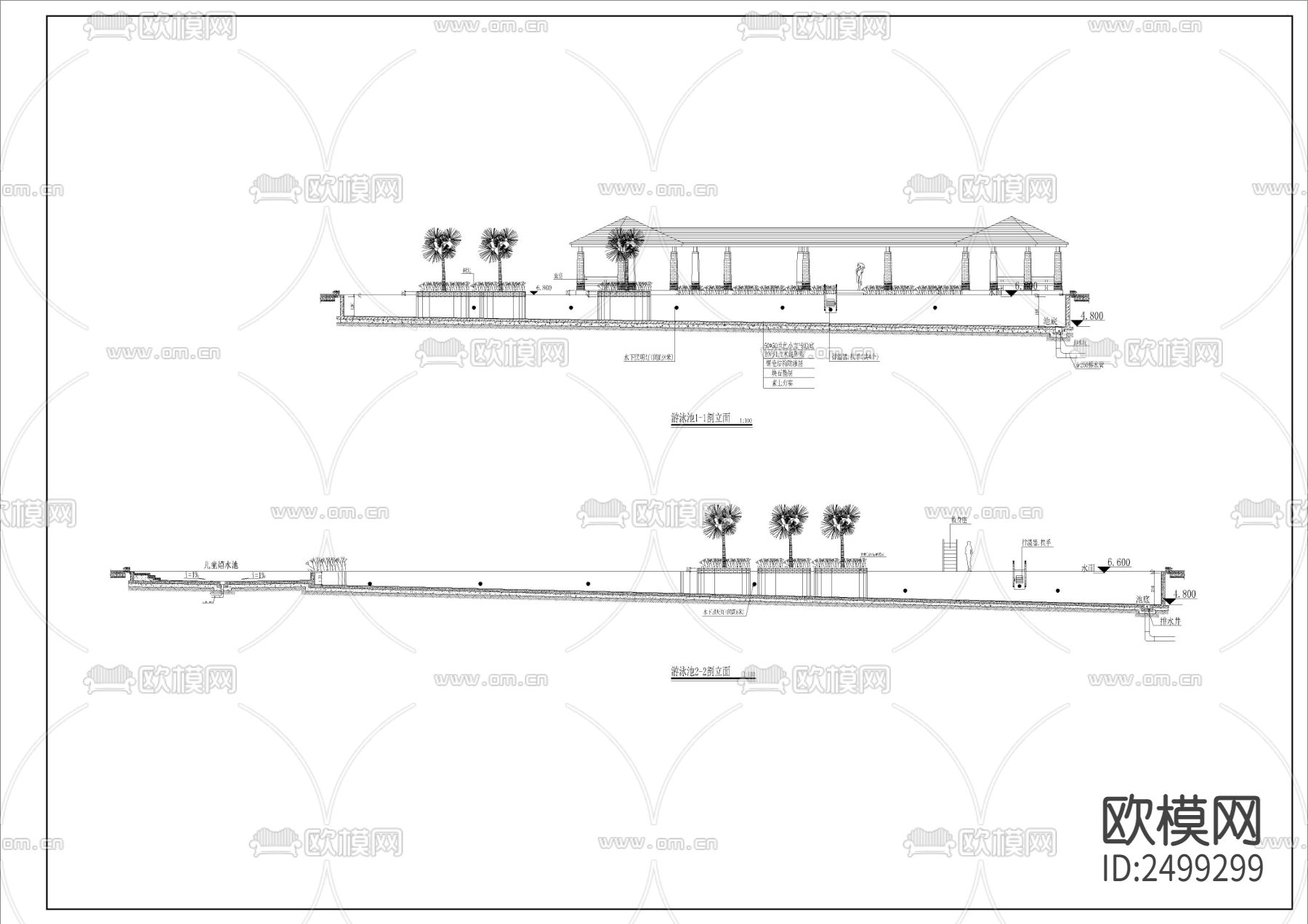 儿童成年游泳池CAD节点大样下载（渲染图4）