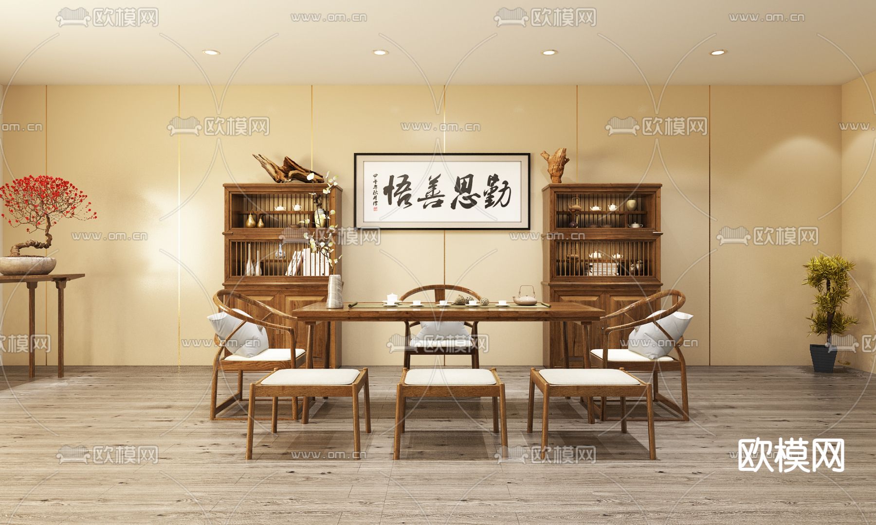 中式董事长室 总经理室3d模型下载（渲染图2）