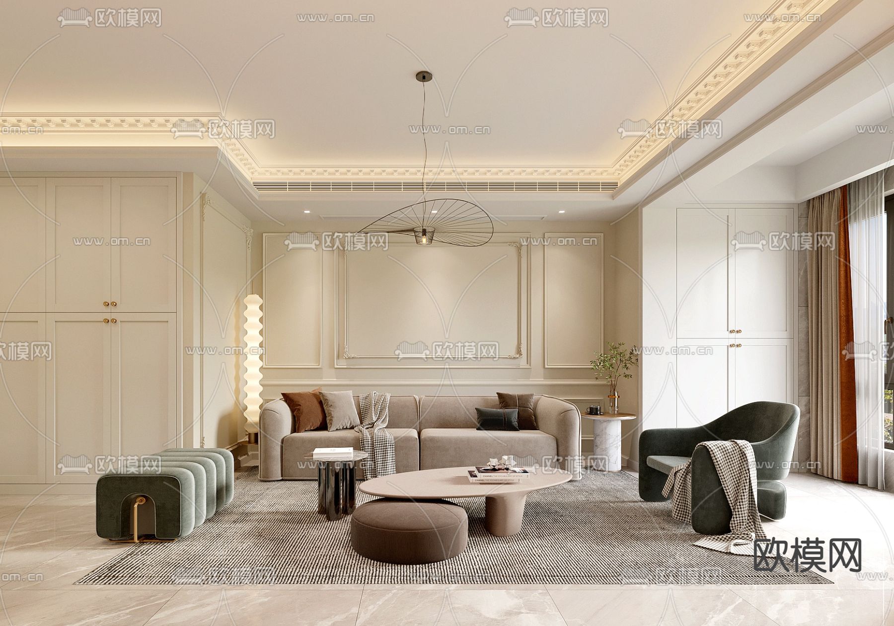 法式客厅3d模型下载