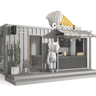  工业集装箱 咖啡厅店铺su模型 