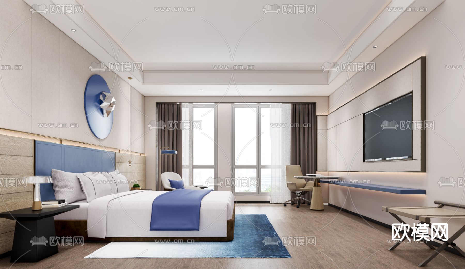 现代酒店客房su模型下载（渲染图1）