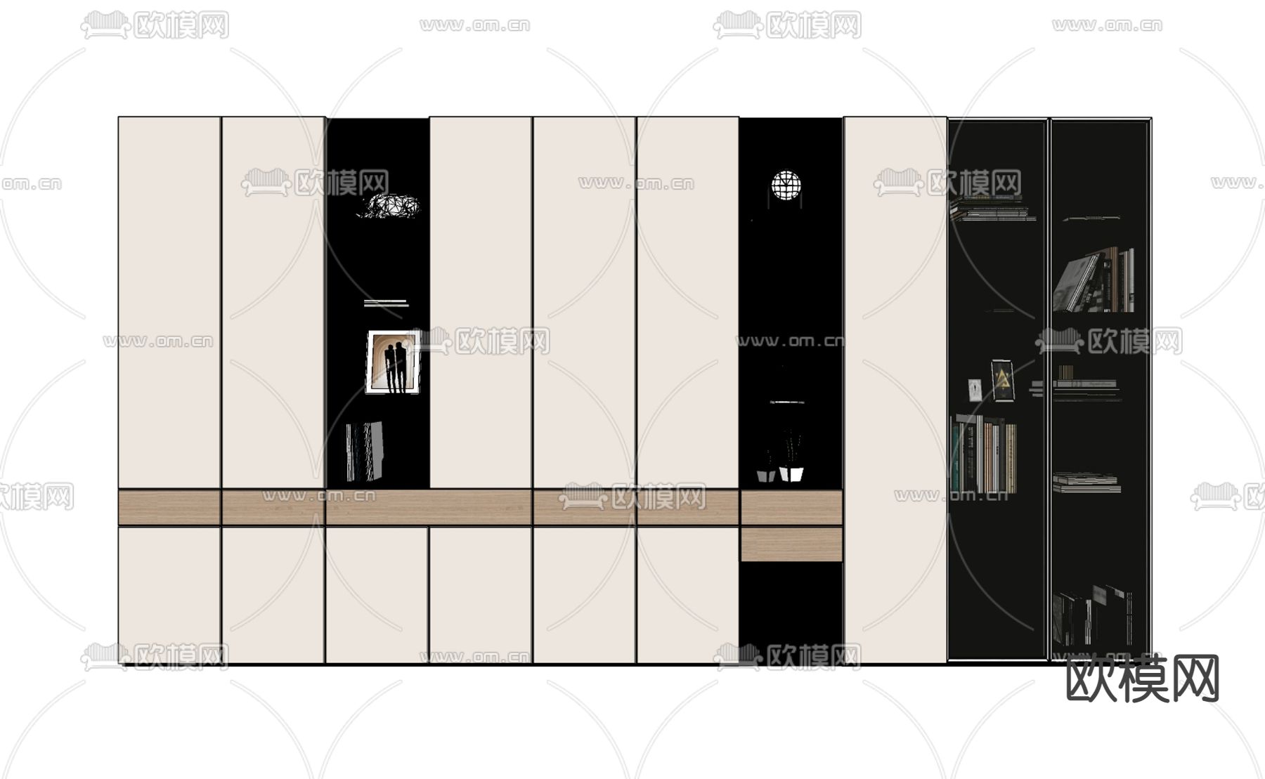 现代书柜su模型下载（渲染图2）