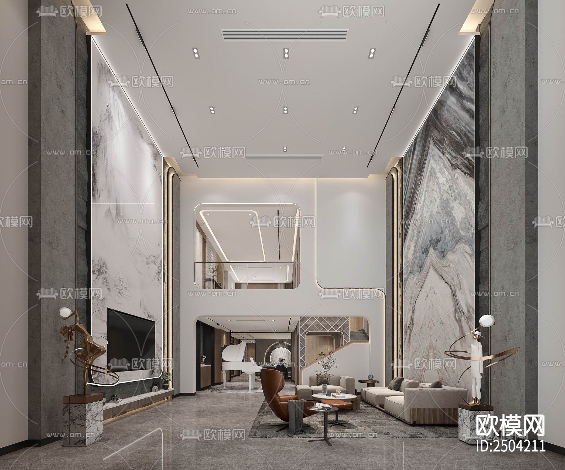 700㎡五层别墅室内CAD施工图下载（渲染图1）