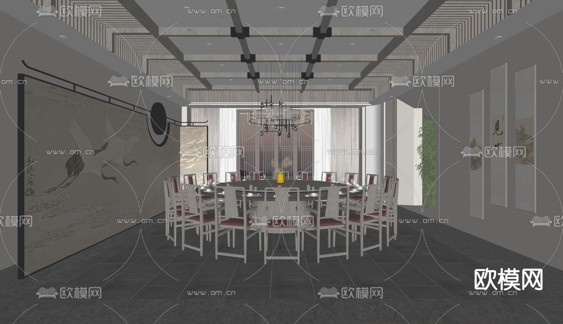 新中式中餐厅包厢  包房su模型下载（渲染图2）