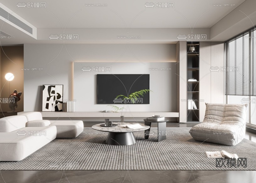 奶油风客厅3d模型下载(渲染图1)