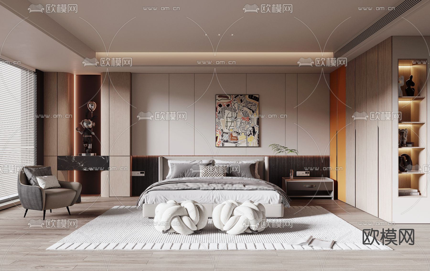 现代卧室 主人房3d模型下载