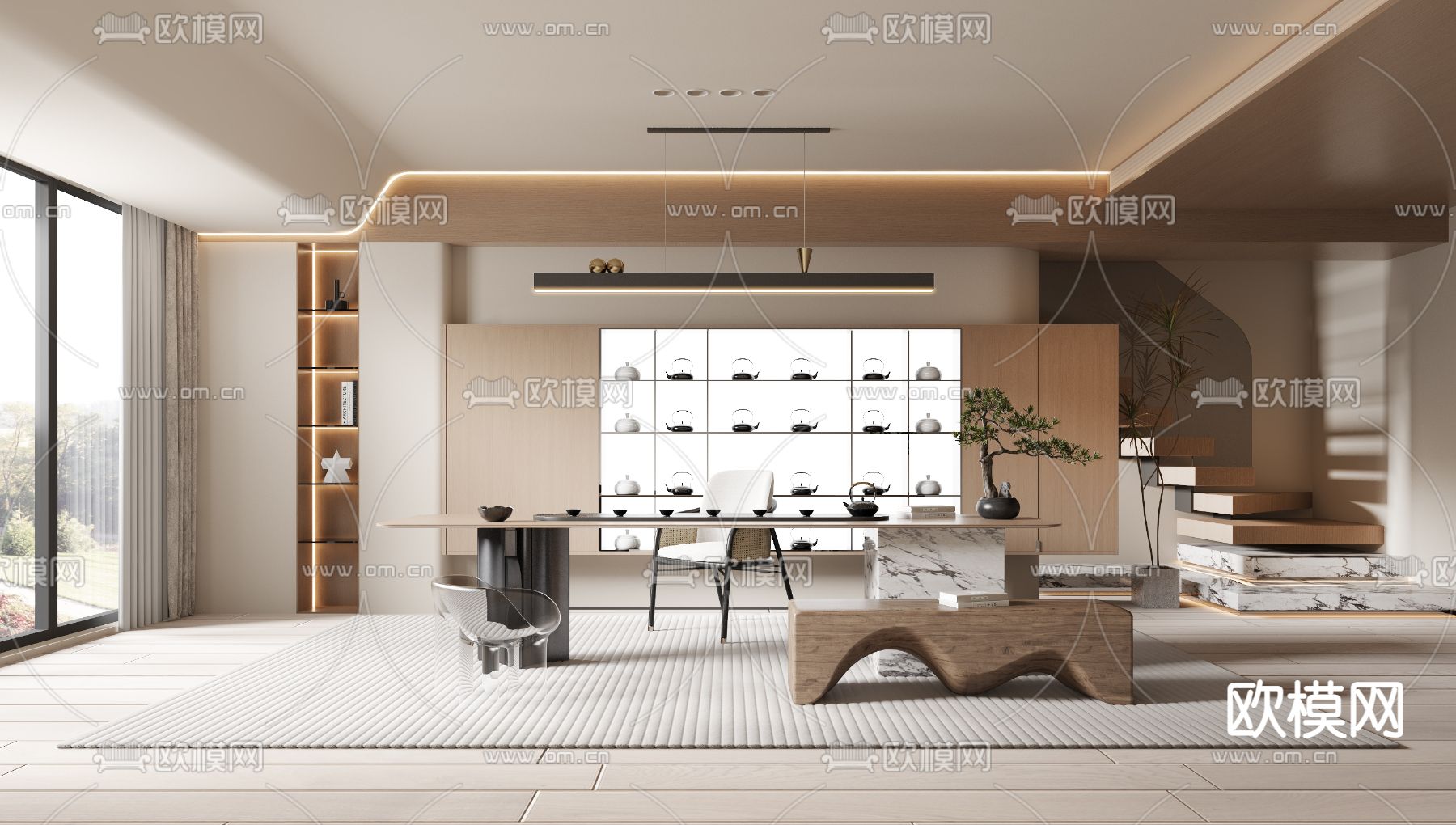 奶油风茶室3d模型下载（渲染图1）