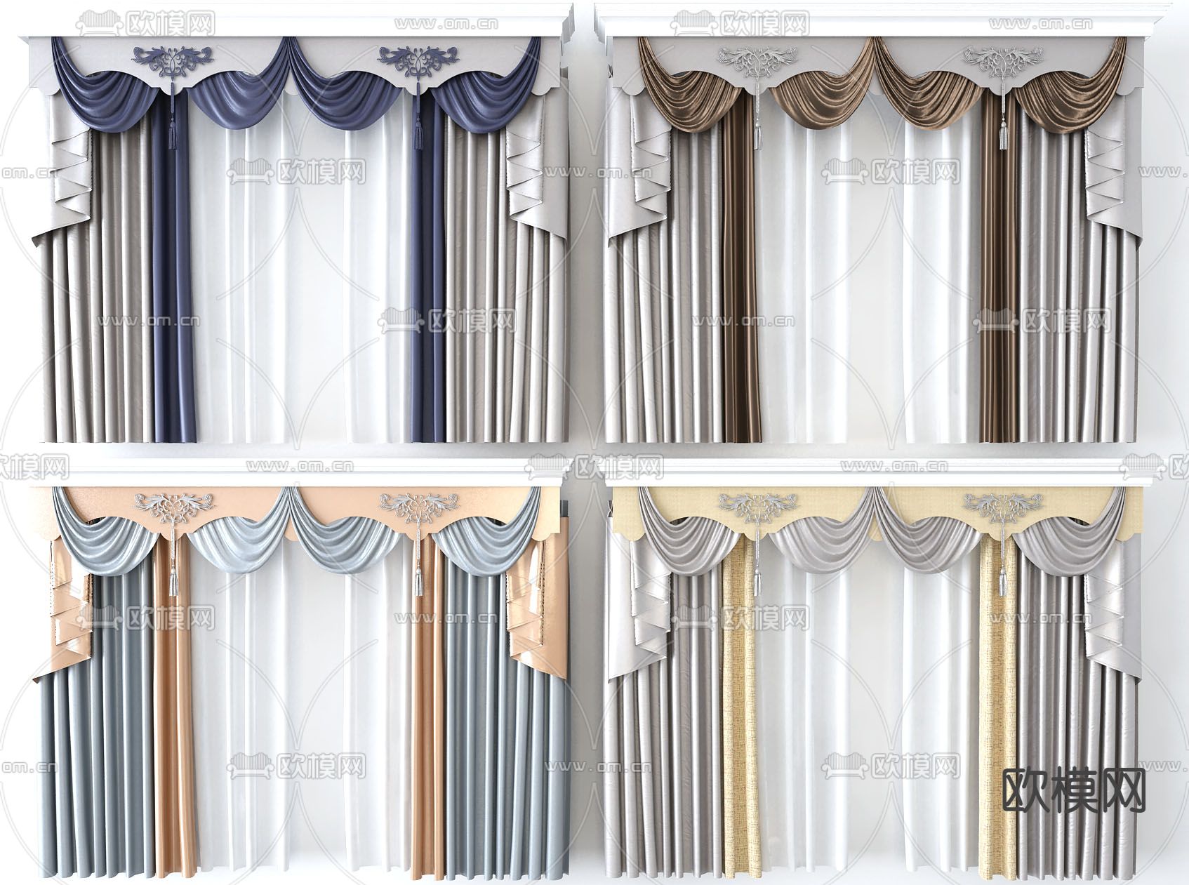 欧式窗帘 纱窗3d模型下载