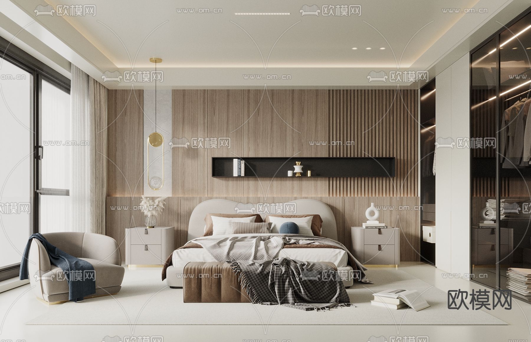 奶油风卧室 主人房3d模型下载