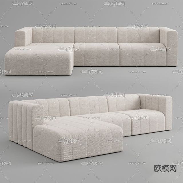 现代极简布艺多人沙发免费3d模型下载