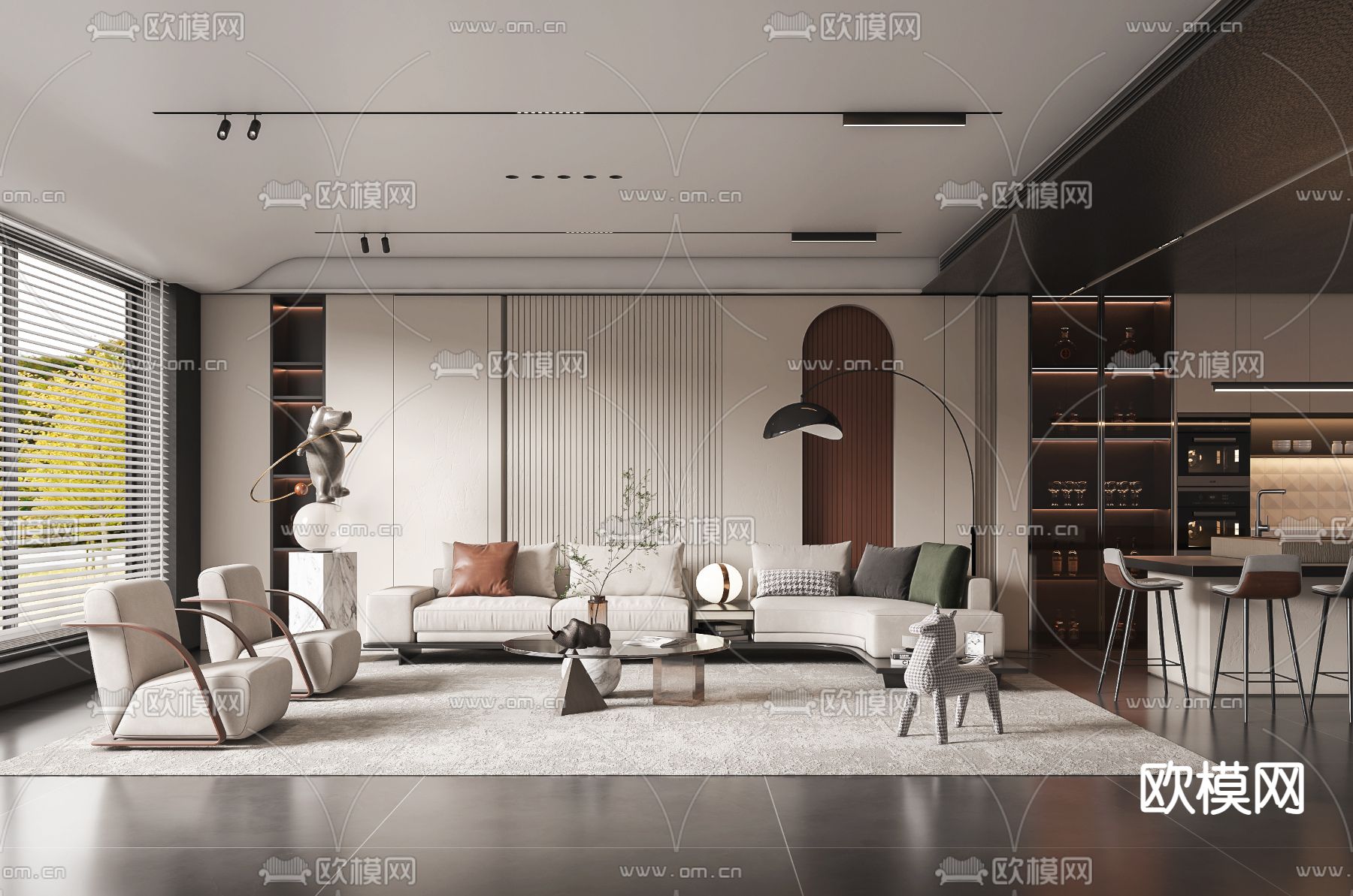现代客厅3d模型下载_ID13012306_3dmax免费模型-欧模网