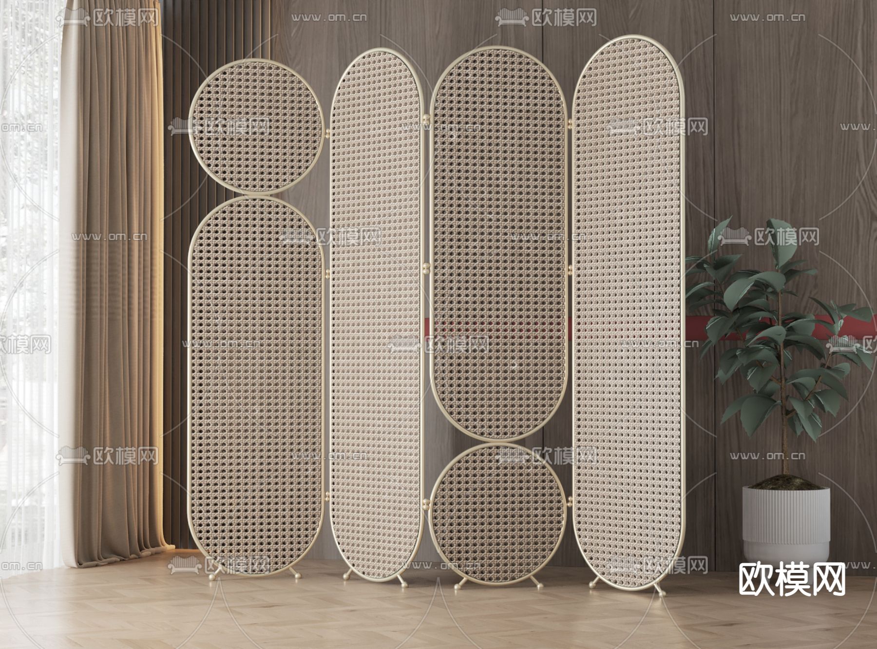 侘寂风屏风 隔断3d模型下载