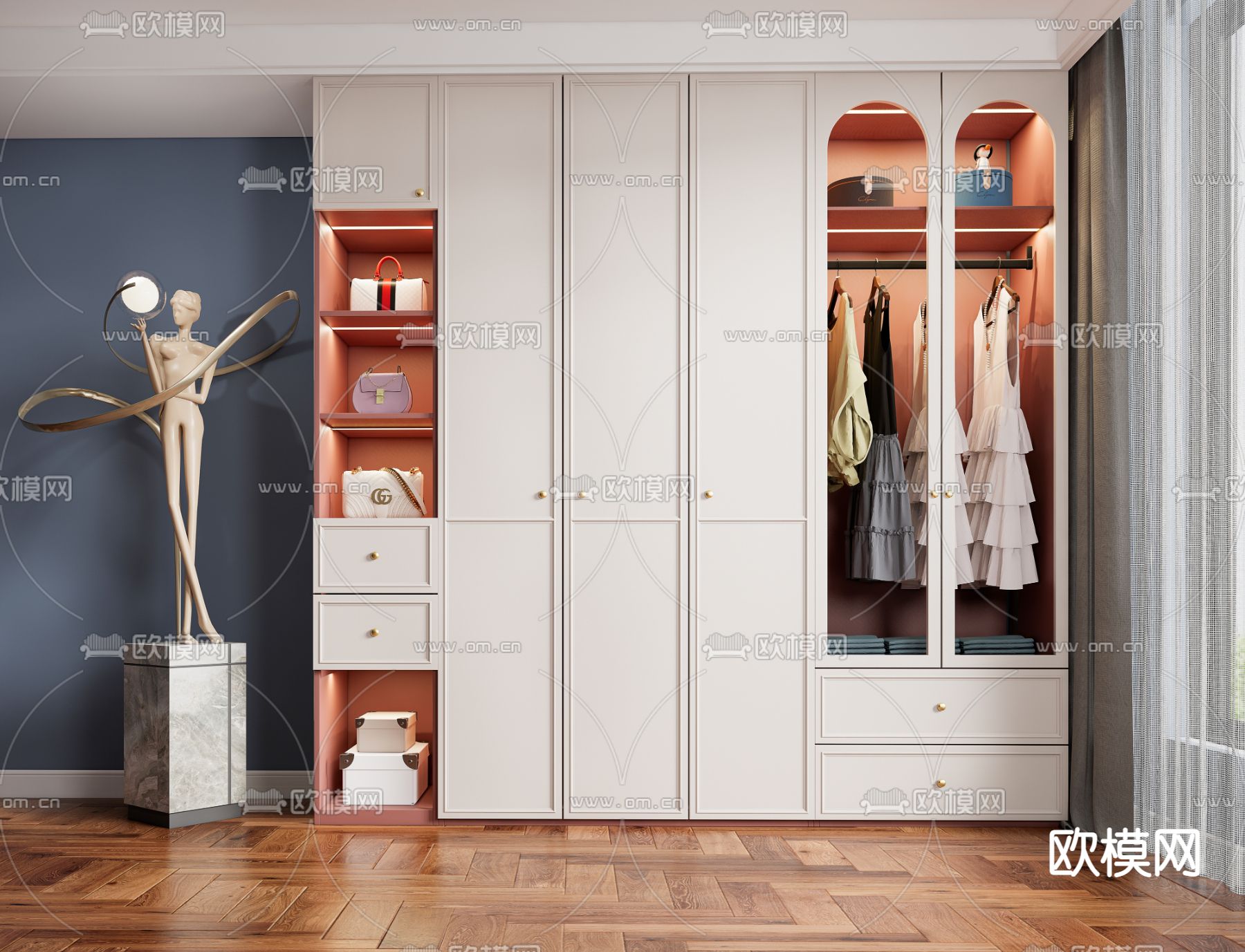 简欧衣柜su模型下载（渲染图1）