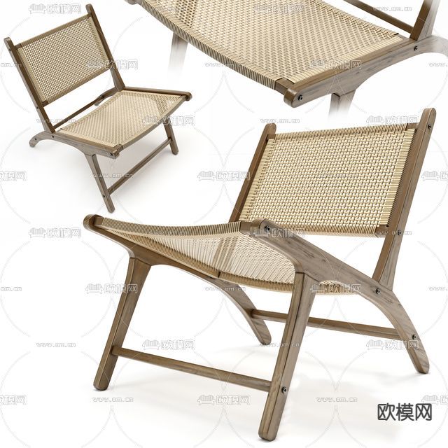 北欧简约实木绳编休闲椅免费3d模型下载_ID13012684_3dmax免费模型-欧模网