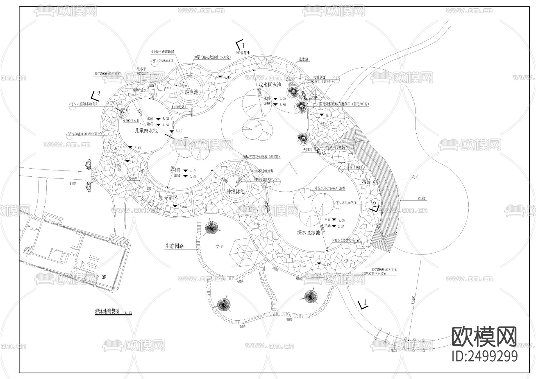 儿童成年游泳池CAD节点大样下载（渲染图3）