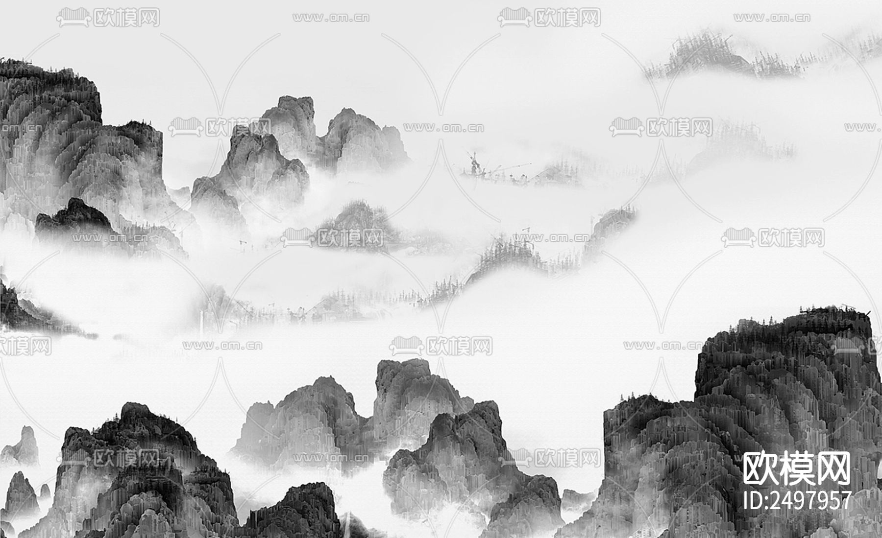 新中式山水背景墙壁纸下载