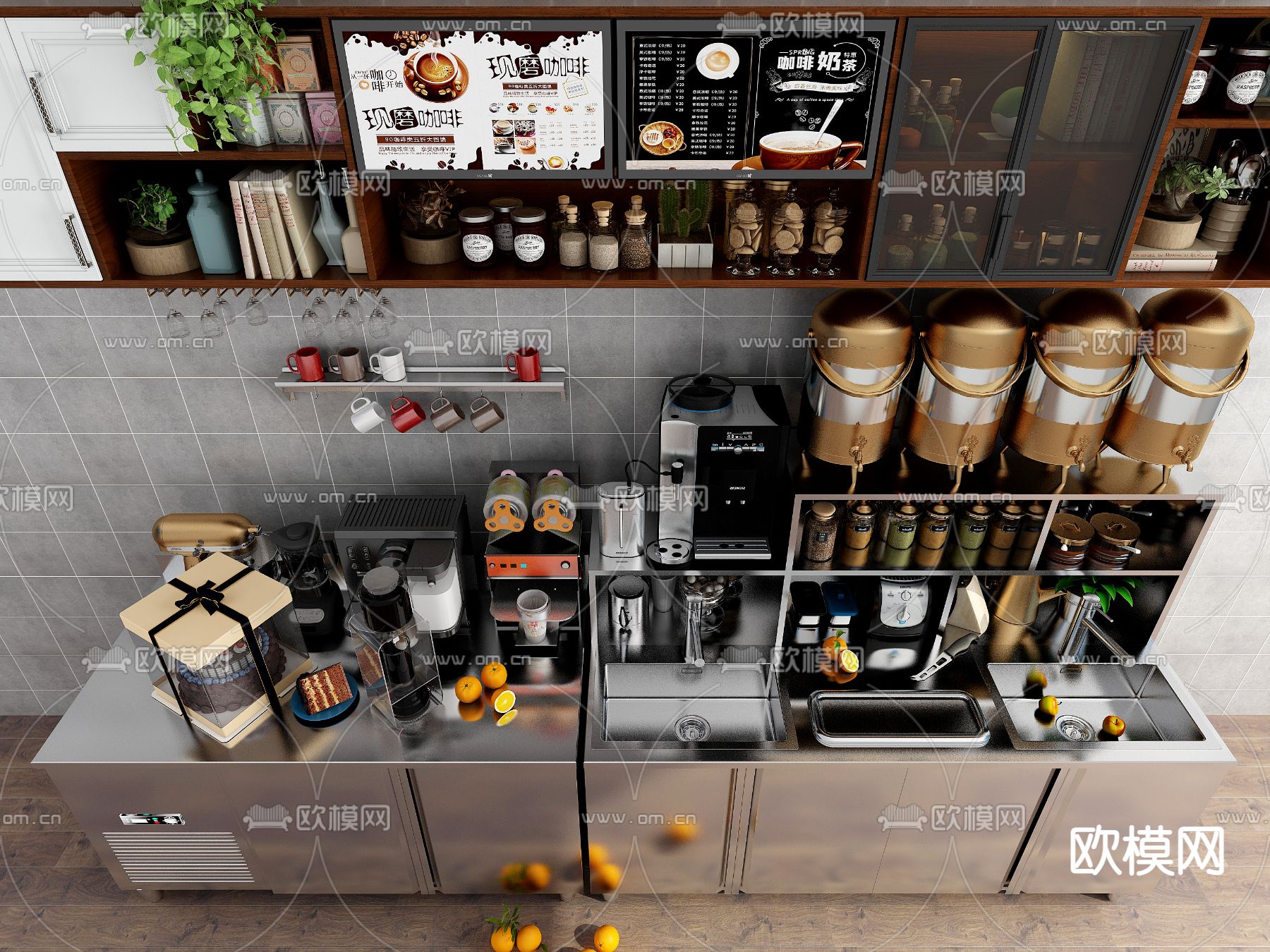 奶茶操作台 咖啡店工作台3d模型