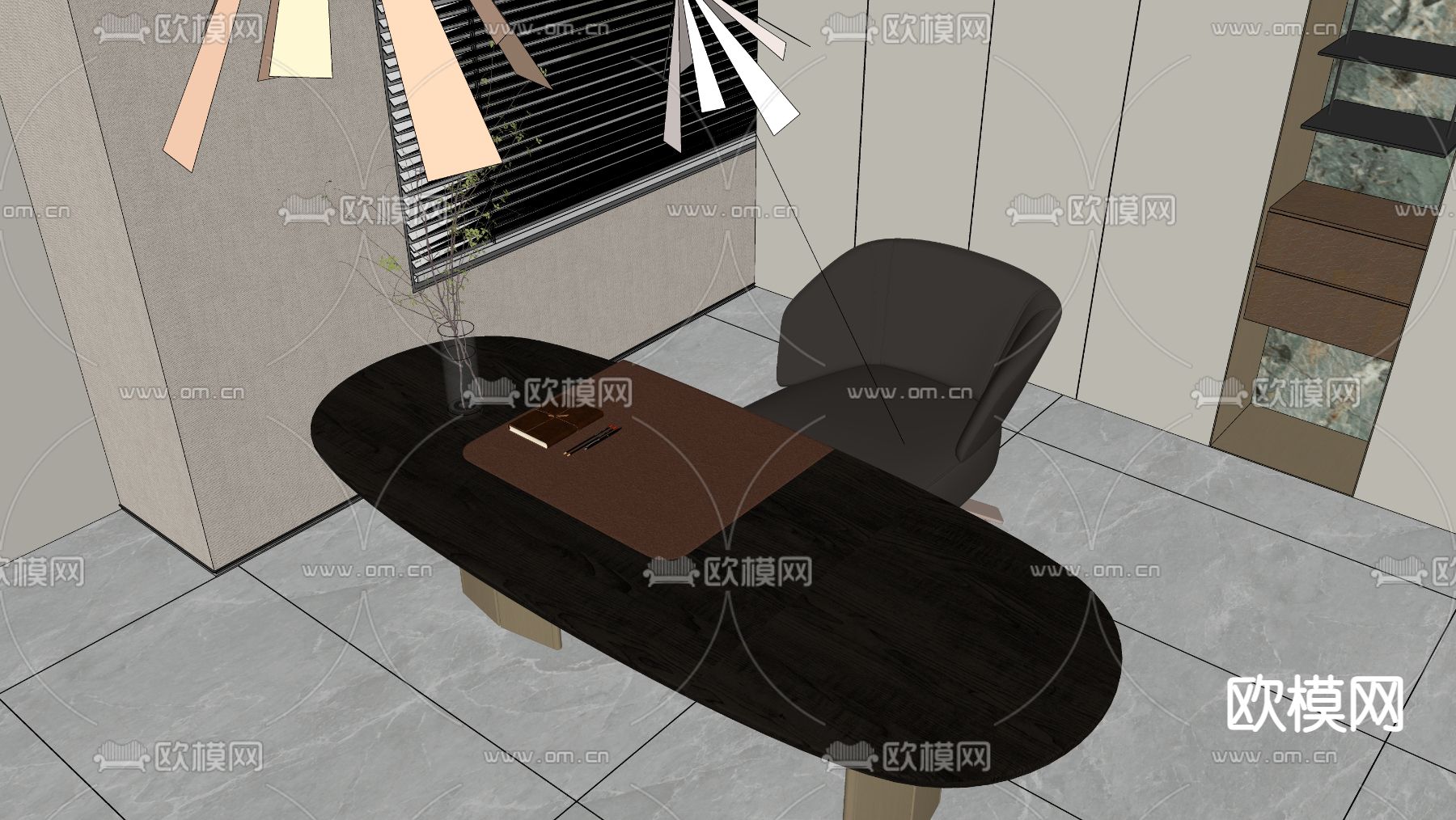 现代书桌su模型下载（渲染图2）