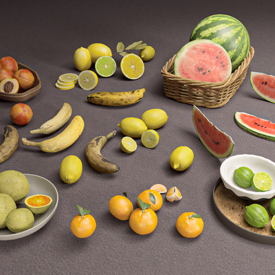  水果蔬菜 西瓜 橘子 苹果su模型 