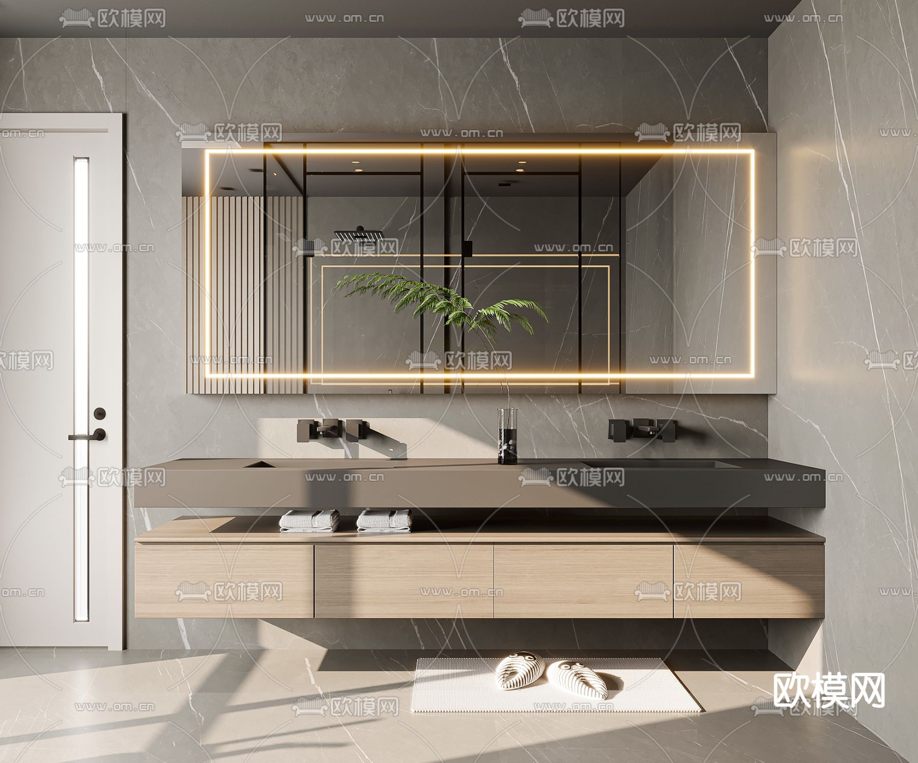 现代洗手台 浴室柜su模型下载（渲染图1）