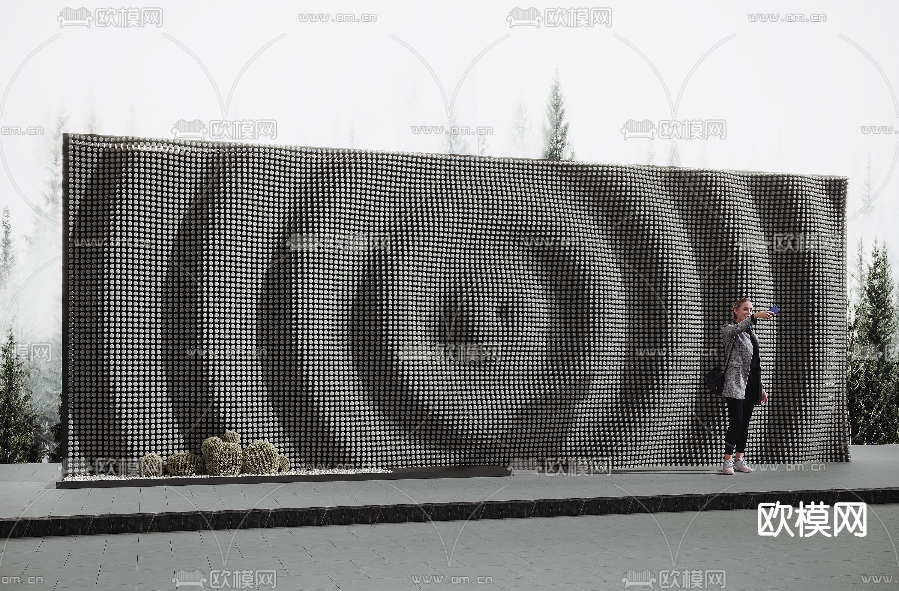 水纹背景墙 景观墙小品3d模型下载