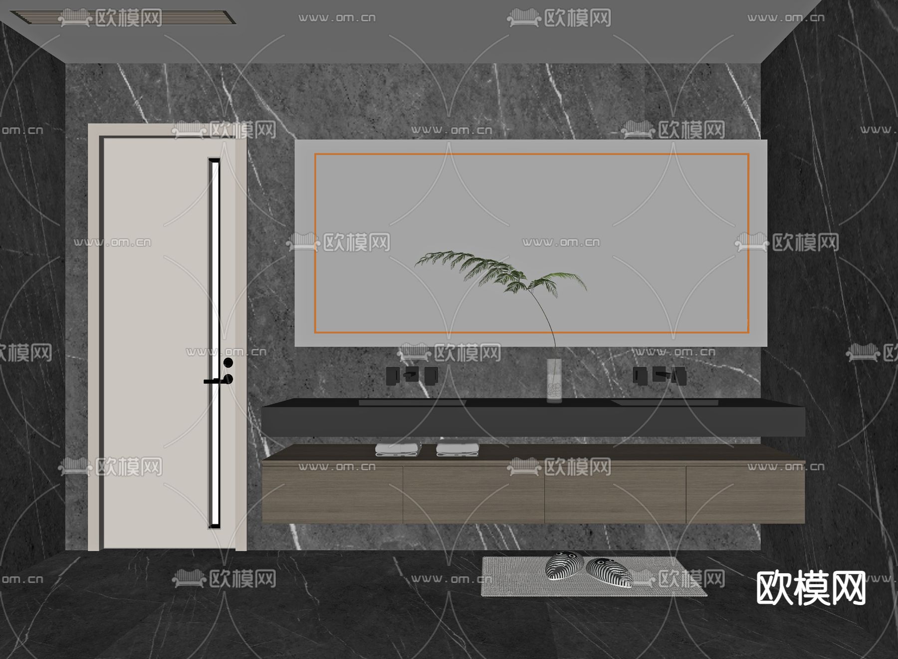 现代洗手台 浴室柜su模型下载（渲染图2）