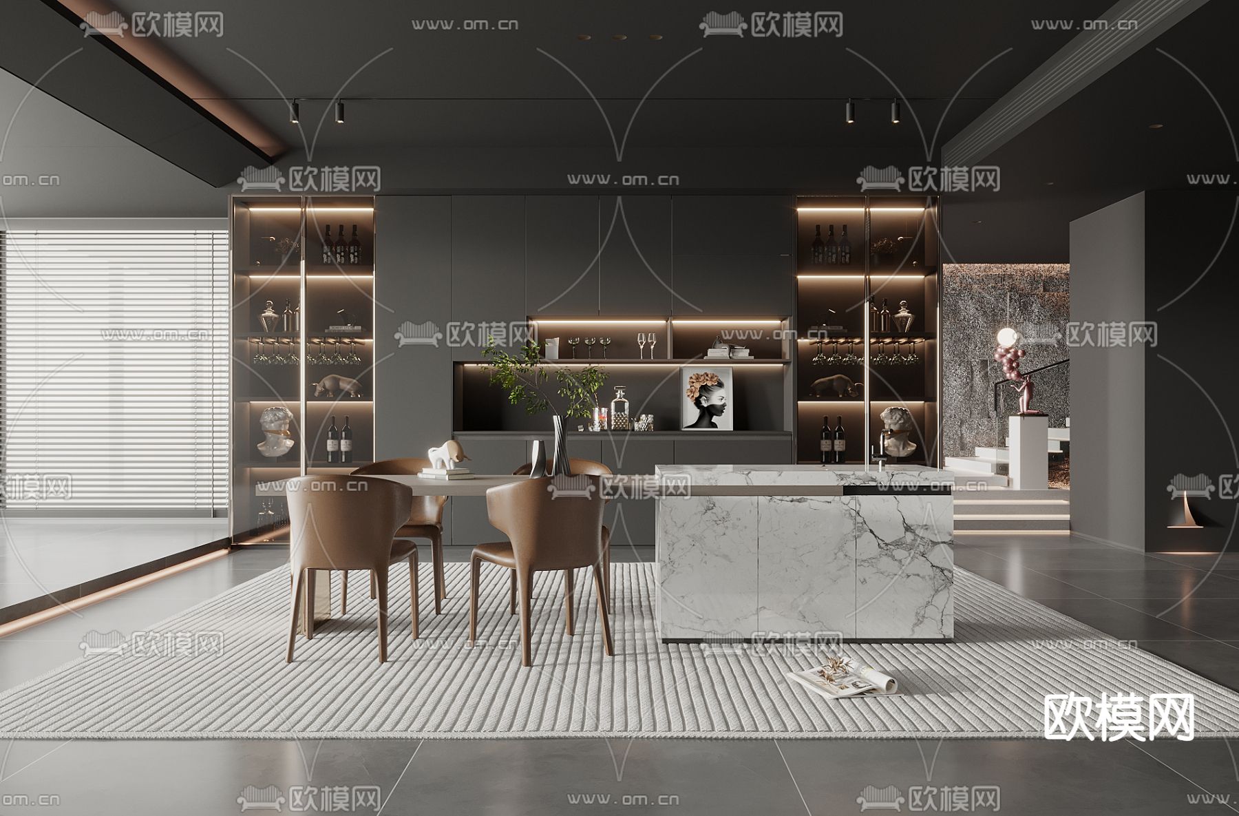 暗黑风餐厅3d模型下载