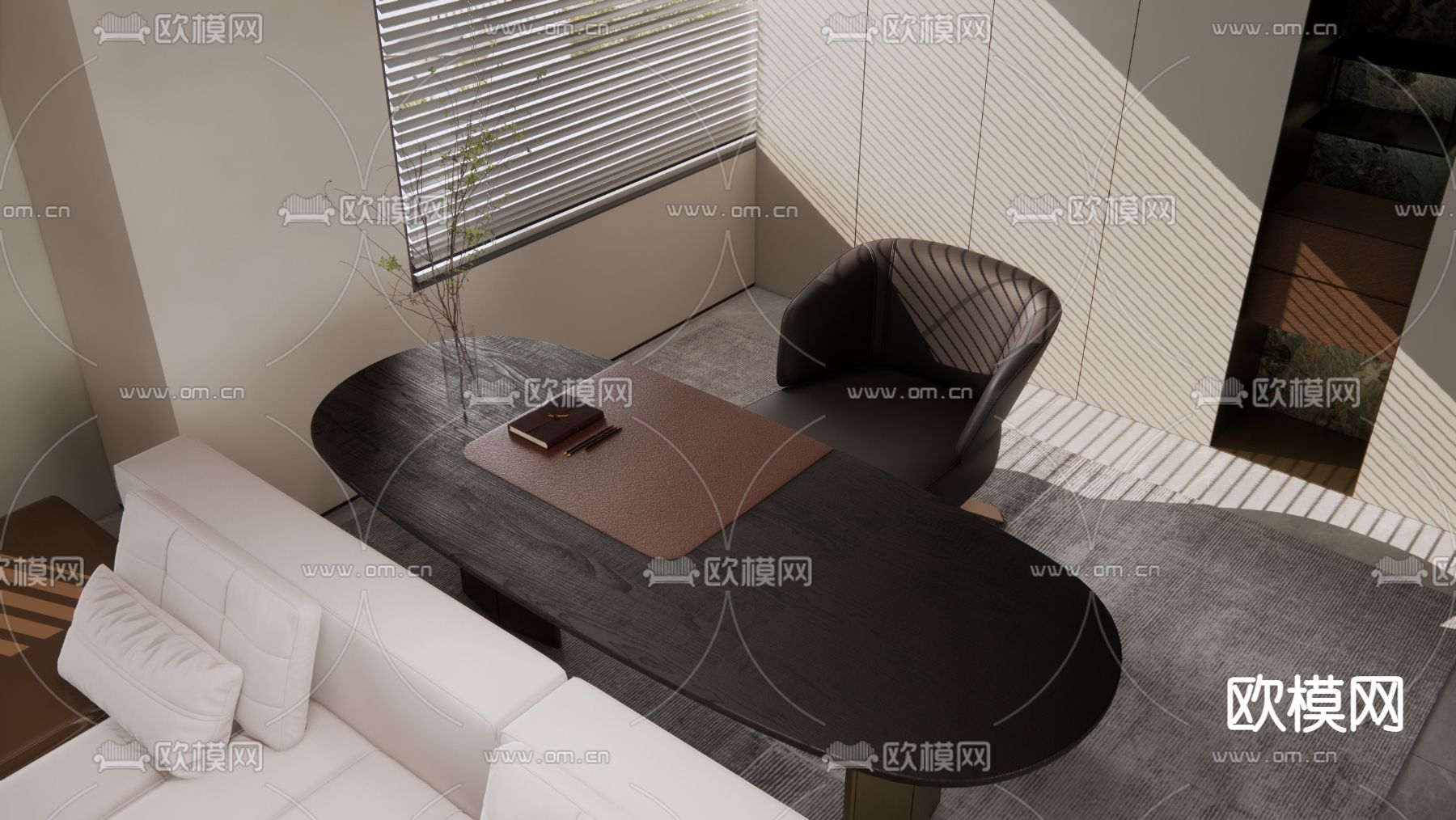 现代书桌su模型下载（渲染图1）