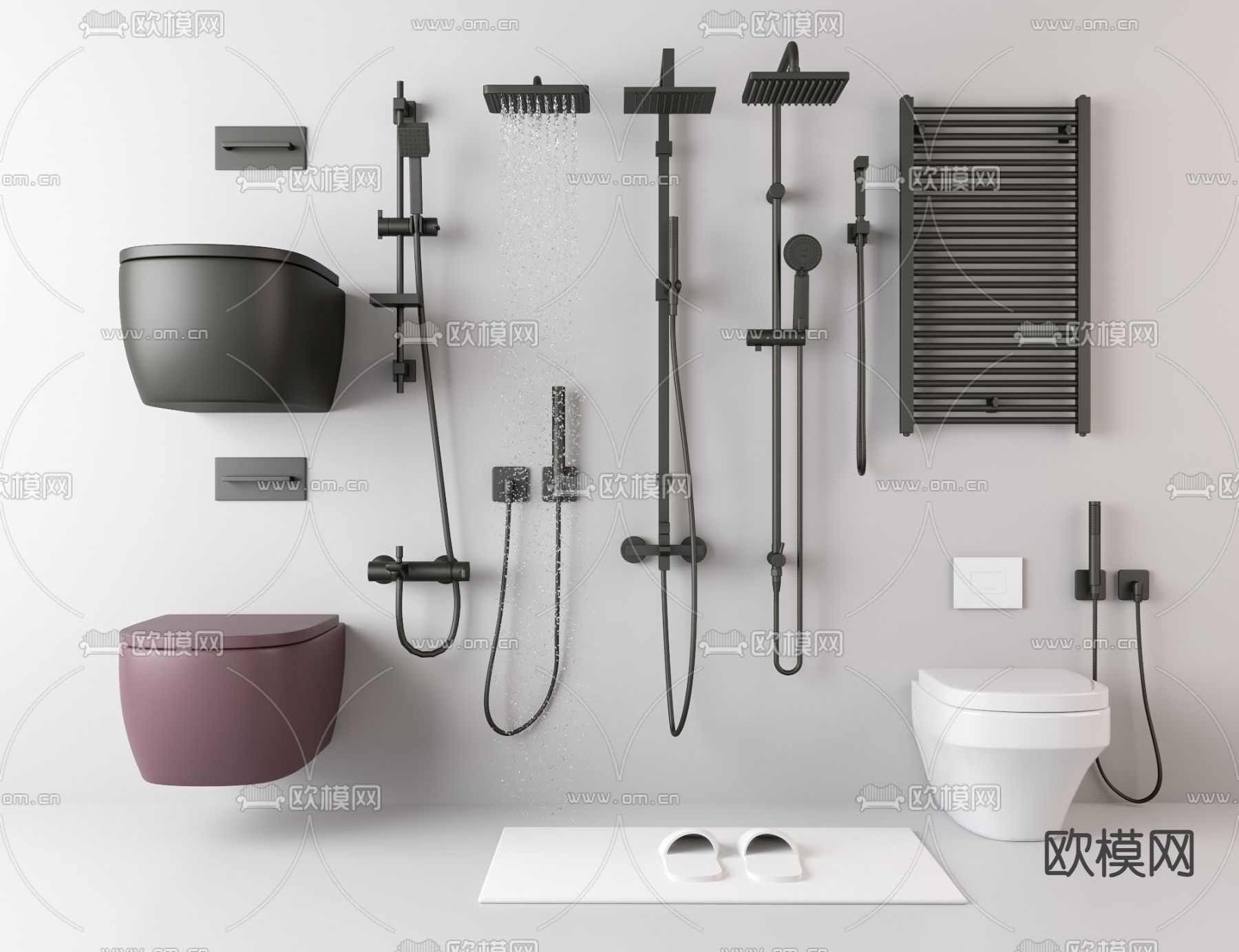 马桶 花洒 毛巾架 洁具3d模型下载