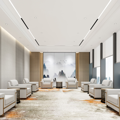  新中式贵宾接待室su模型 