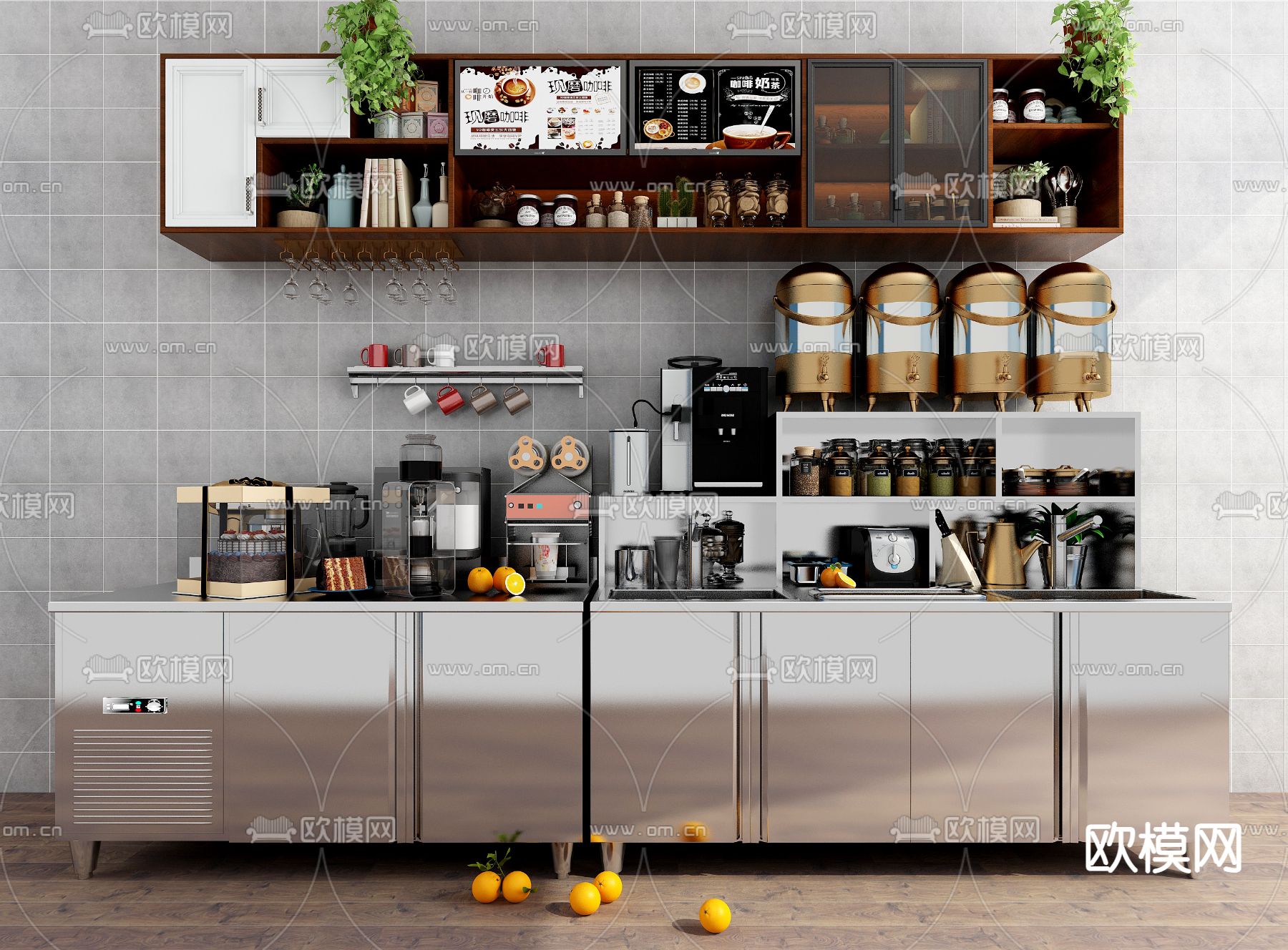 奶茶操作台 咖啡店工作台3d模型