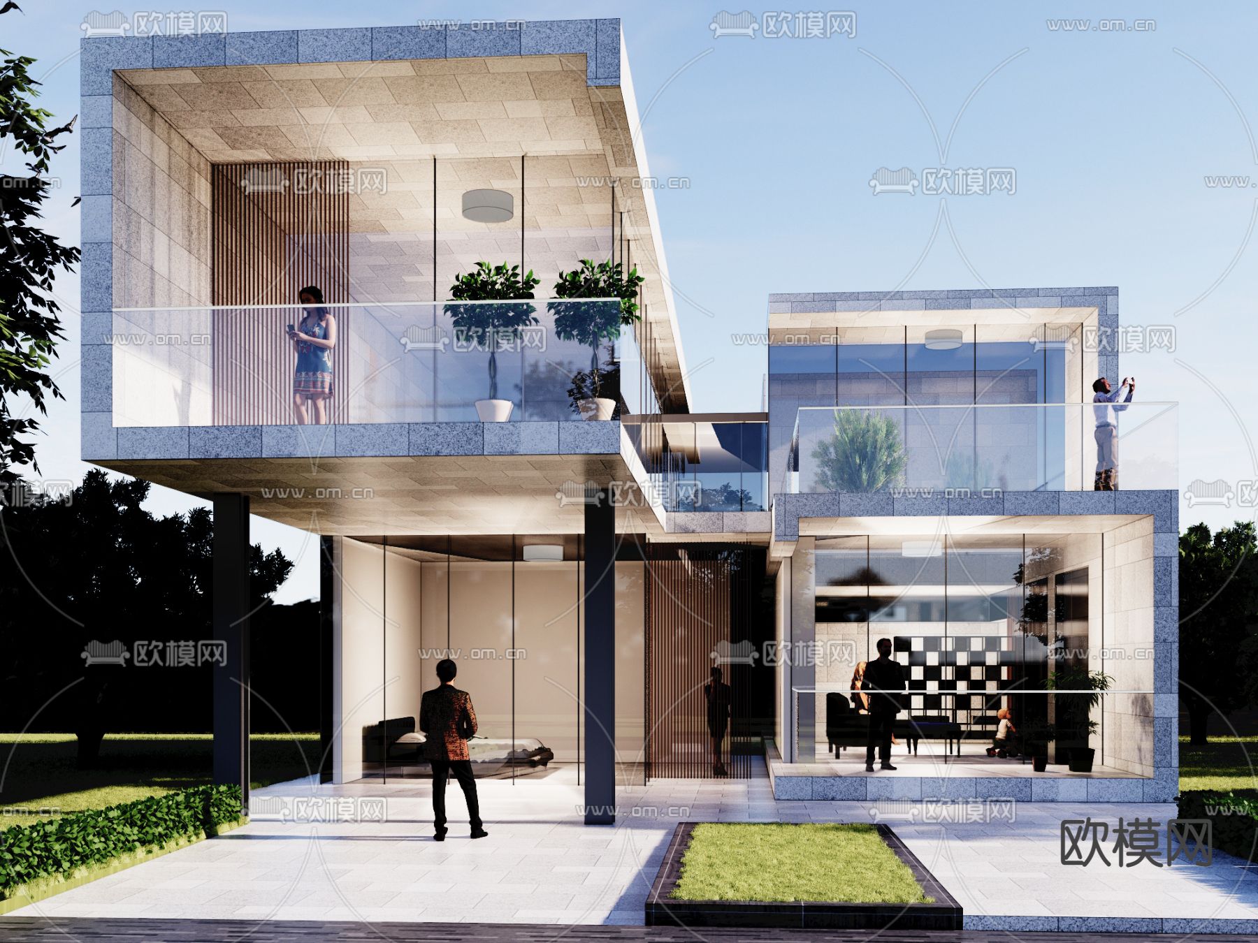 现代独栋别墅su模型下载（渲染图1）